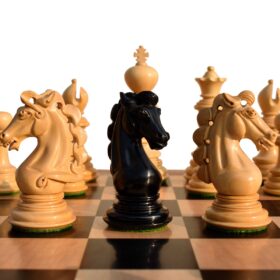 Svadilfari Stallion Series Chess set Boxwood & Ebony 4.4" king with 2.25" Square Chess Board-6928