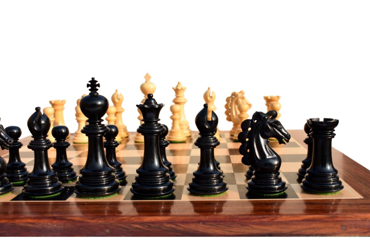 Svadilfari Stallion Series Chess set Boxwood & Ebony 4.4" king with 2.25" Square Chess Board-6925