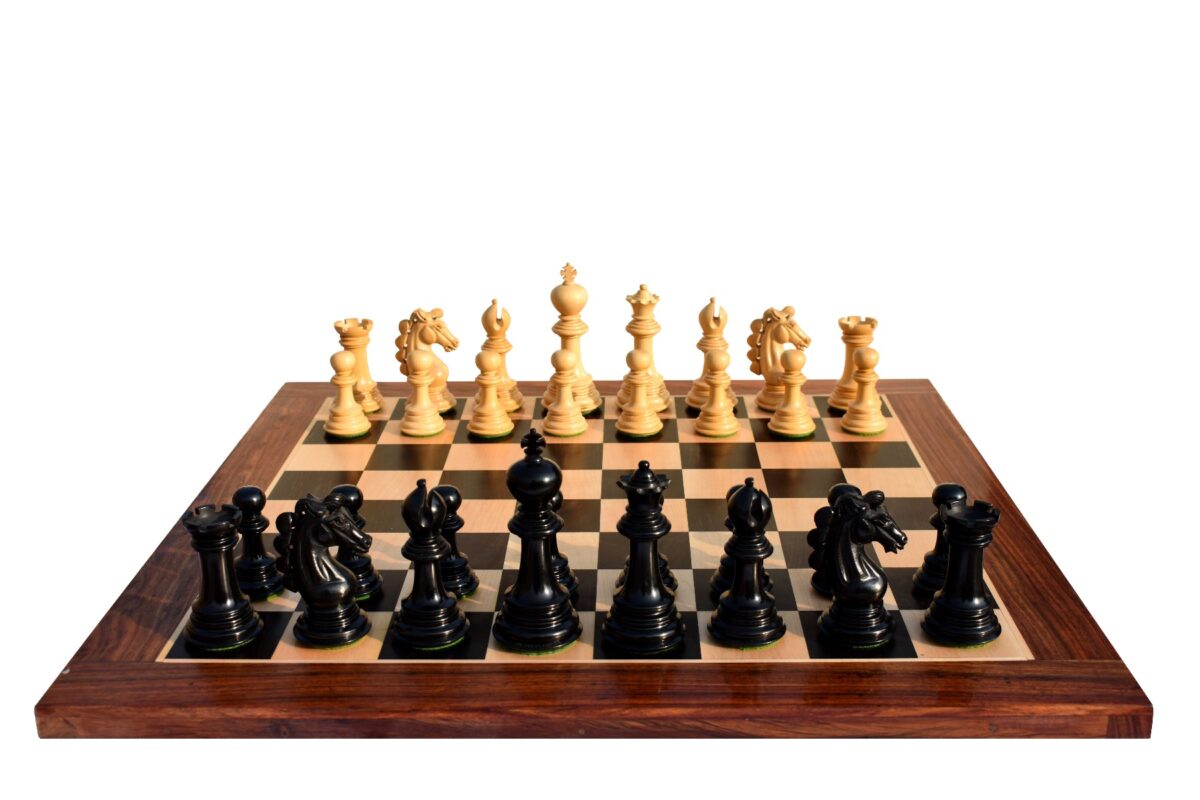 Svadilfari Stallion Series Chess set Boxwood & Ebony 4.4" king with 2.25" Square Chess Board-6915