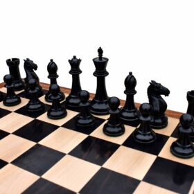 The Alegria Series Chess Set Boxwood & Ebony 4.25" King with 2.25" Square Chess Board-7135