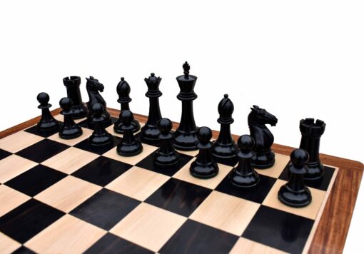 The Alegria Series Chess Set Boxwood & Ebony 4.25" King with 2.25" Square Chess Board-7135