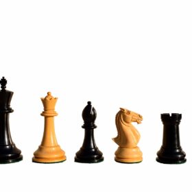 The Alegria Series Chess Set Boxwood & Ebony 4.25" King with 2.25" Square Chess Board-7139