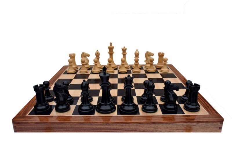 The Alegria Series Chess Set Boxwood & Ebony 4.25" King with 2.25" Square Chess Board-0