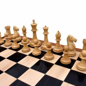 The Alegria Series Chess Set Boxwood & Ebony 4.25" King with 2.25" Square Chess Board-7133