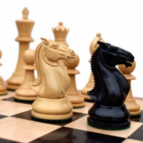 The Alegria Series Chess Set Boxwood & Ebony 4.25" King with 2.25" Square Chess Board-7136