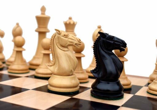 The Alegria Series Chess Set Boxwood & Ebony 4.25" King with 2.25" Square Chess Board-7136