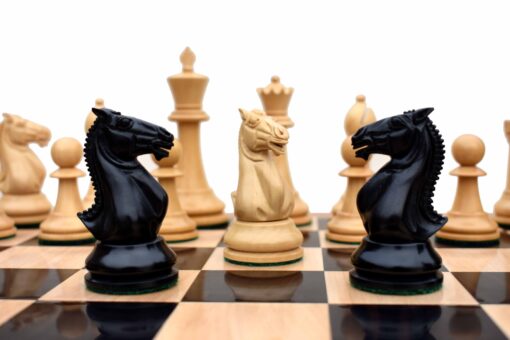 The Alegria Series Chess Set Boxwood & Ebony 4.25" King with 2.25" Square Chess Board-7137