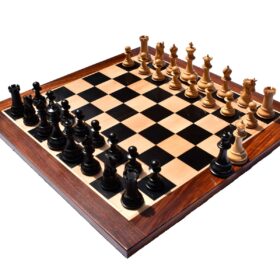 The Cambridge Series chess set Boxwood & Ebony 4.25" King with 2.25" square chess board-0