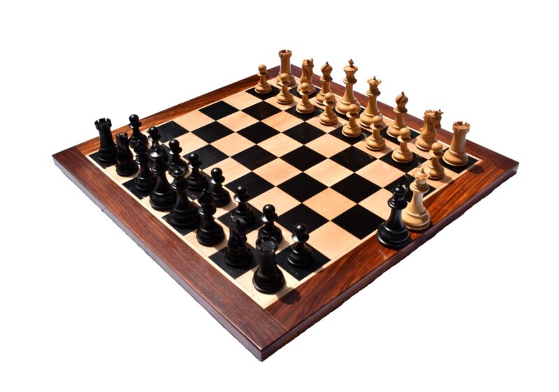 The Cambridge Series chess set Boxwood & Ebony 4.25" King with 2.25" square chess board-0