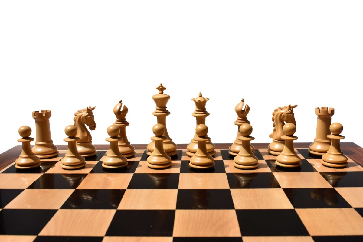 The Cambridge Series chess set Boxwood & Ebony 4.25" King with 2.25" square chess board-7127