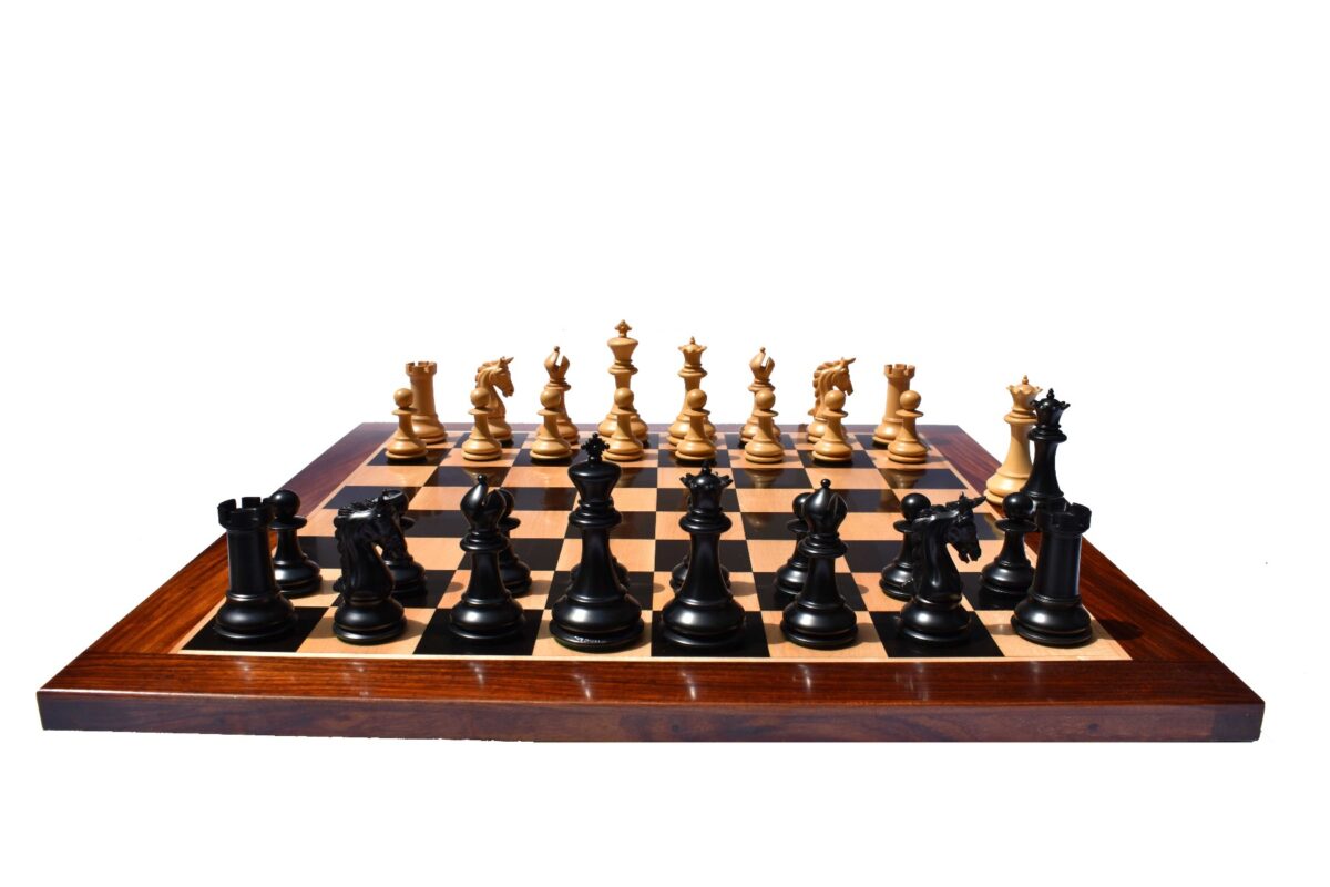 The Cambridge Series chess set Boxwood & Ebony 4.25" King with 2.25" square chess board-7116