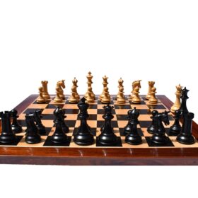 The Cambridge Series chess set Boxwood & Ebony 4.25" King with 2.25" square chess board-7116