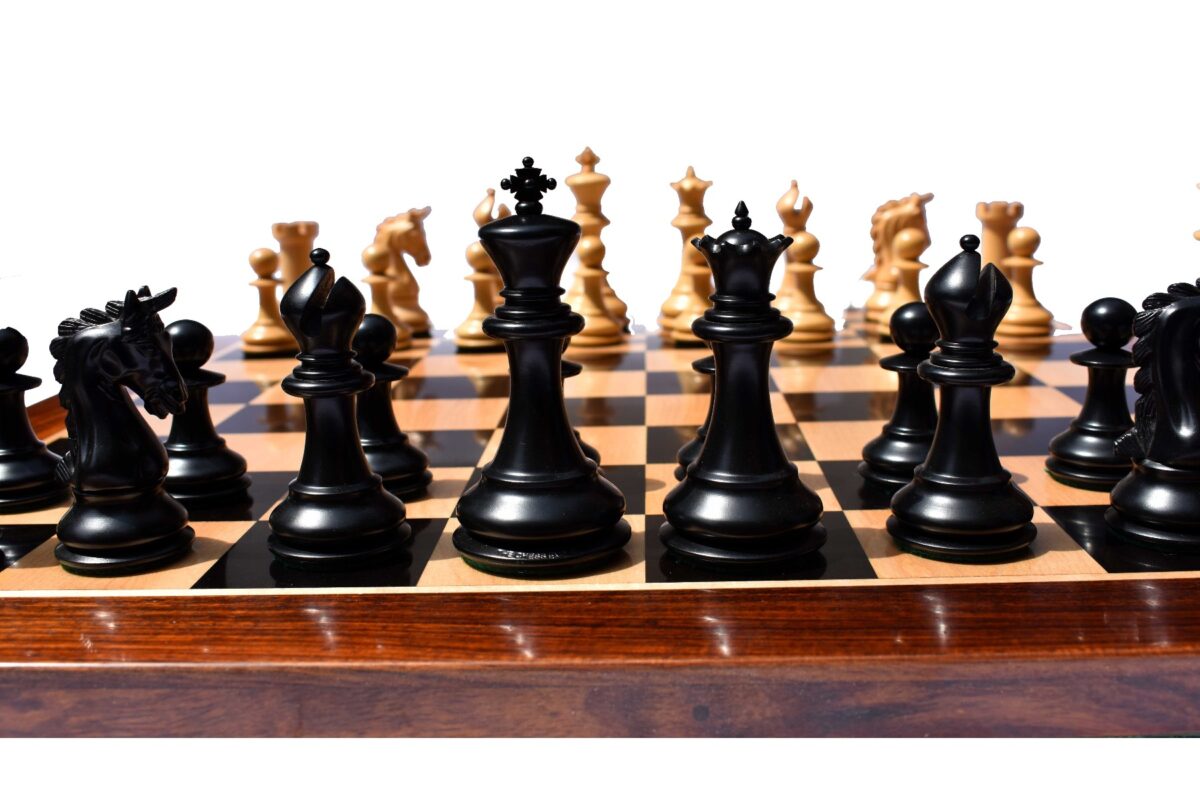 The Cambridge Series chess set Boxwood & Ebony 4.25" King with 2.25" square chess board-7117