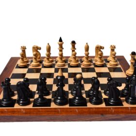 The Shkolnik Series version II soviet reproduction Chess set Boxwood & Ebonized 3.5" King with 1.75" Square Chess board-7177