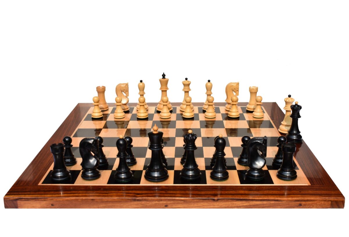 Zagreb 59 Series Chess Set Boxwood & Ebony 3.9" King with 2" Square Chess Board -0