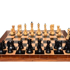 Zagreb 59 Series Chess Set Boxwood & Ebony 3.9" King with 2" Square Chess Board -0