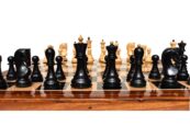 Zagreb 59 Series Chess Set Boxwood & Ebonized 3.9" King with 2" Square Chess Board -0