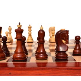 Zagreb 59 Series Chess Set Boxwood & Padauk 3.9" King with 2" Square Chess Board -0