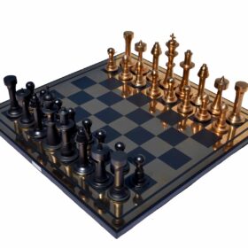 The New York Tower Series Aluminum Chess set Cooper Coated & Black Coated Aluminum chess 4.75" King with 16" chess board-7443