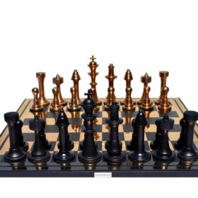 The New York Tower Series Aluminum Chess set Cooper Coated & Black Coated Aluminum chess 4.75" King with 16" chess board-0