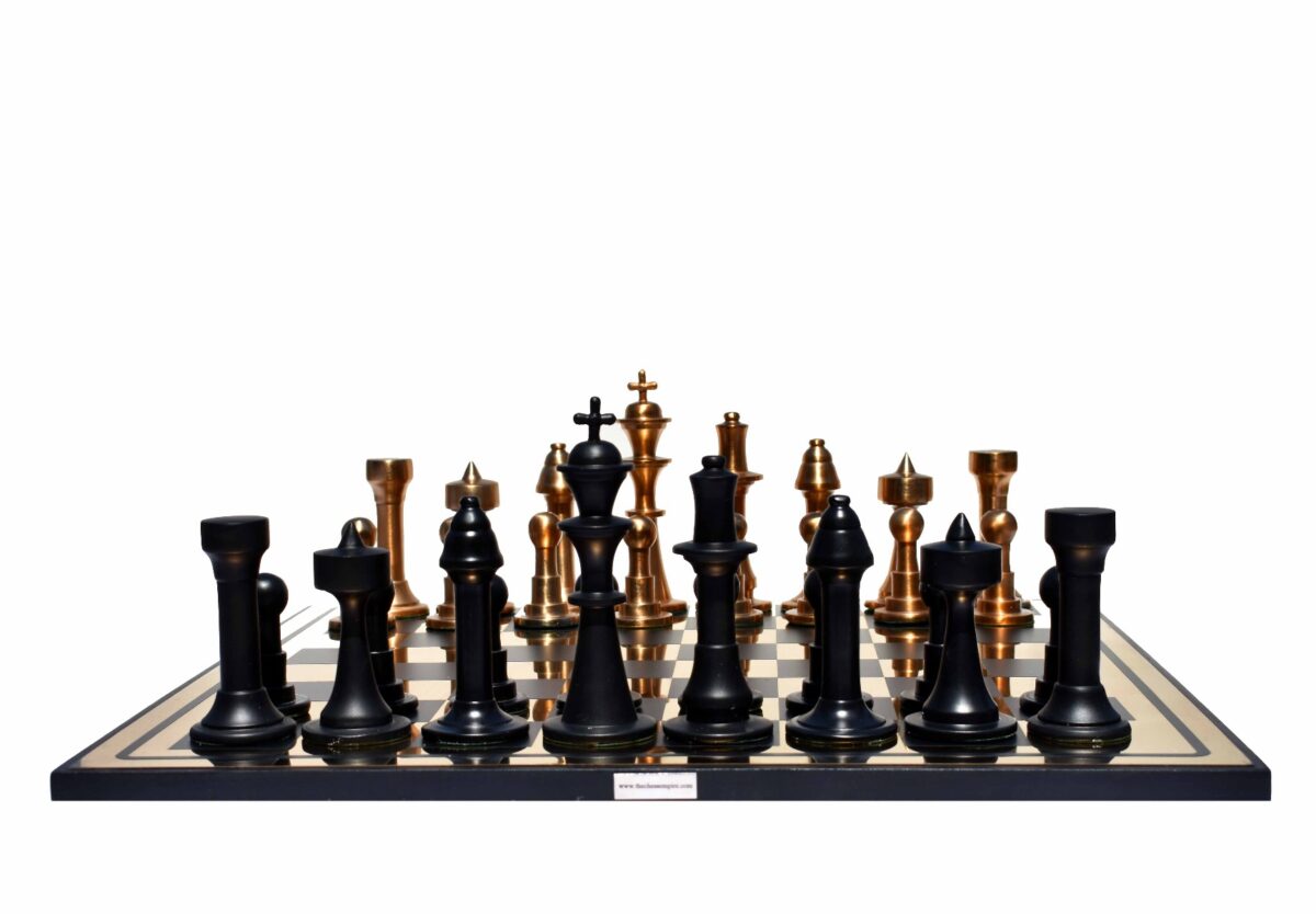 The New York Tower Series Aluminum Chess set Cooper Coated & Black Coated Aluminum chess 4.75" King with 16" chess board-7444