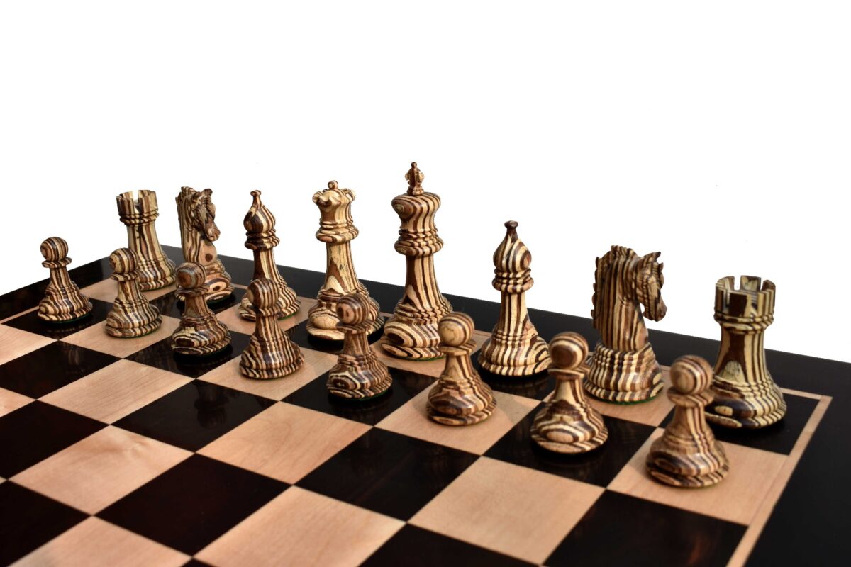 The Hector Series 4" Chess set Boxwood & Compress Woods 4" King with 2" square Chess Board-7375