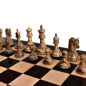 The Hector Series 4" Chess set Boxwood & Compress Woods 4" King with 2" square Chess Board-7375