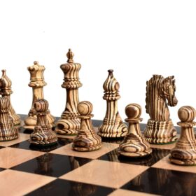 The Hector Series 4" Chess set Boxwood & Compress Woods 4" King with 2" square Chess Board-7369