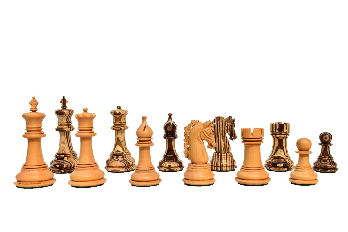 The Hector Series 4" Chess set Boxwood & Compress Woods 4" King with 2" square Chess Board-7376