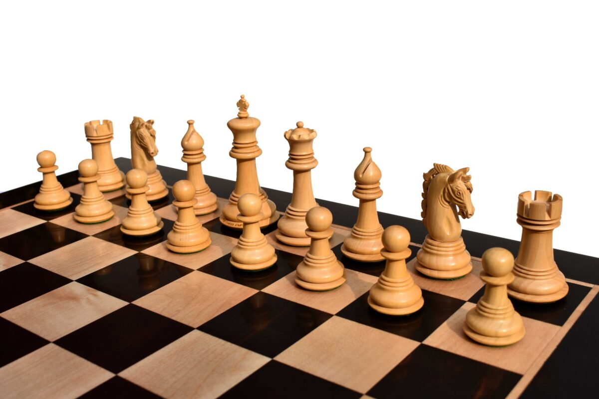 The Hector Series 4" Chess set Boxwood & Compress Woods 4" King with 2" square Chess Board-7373