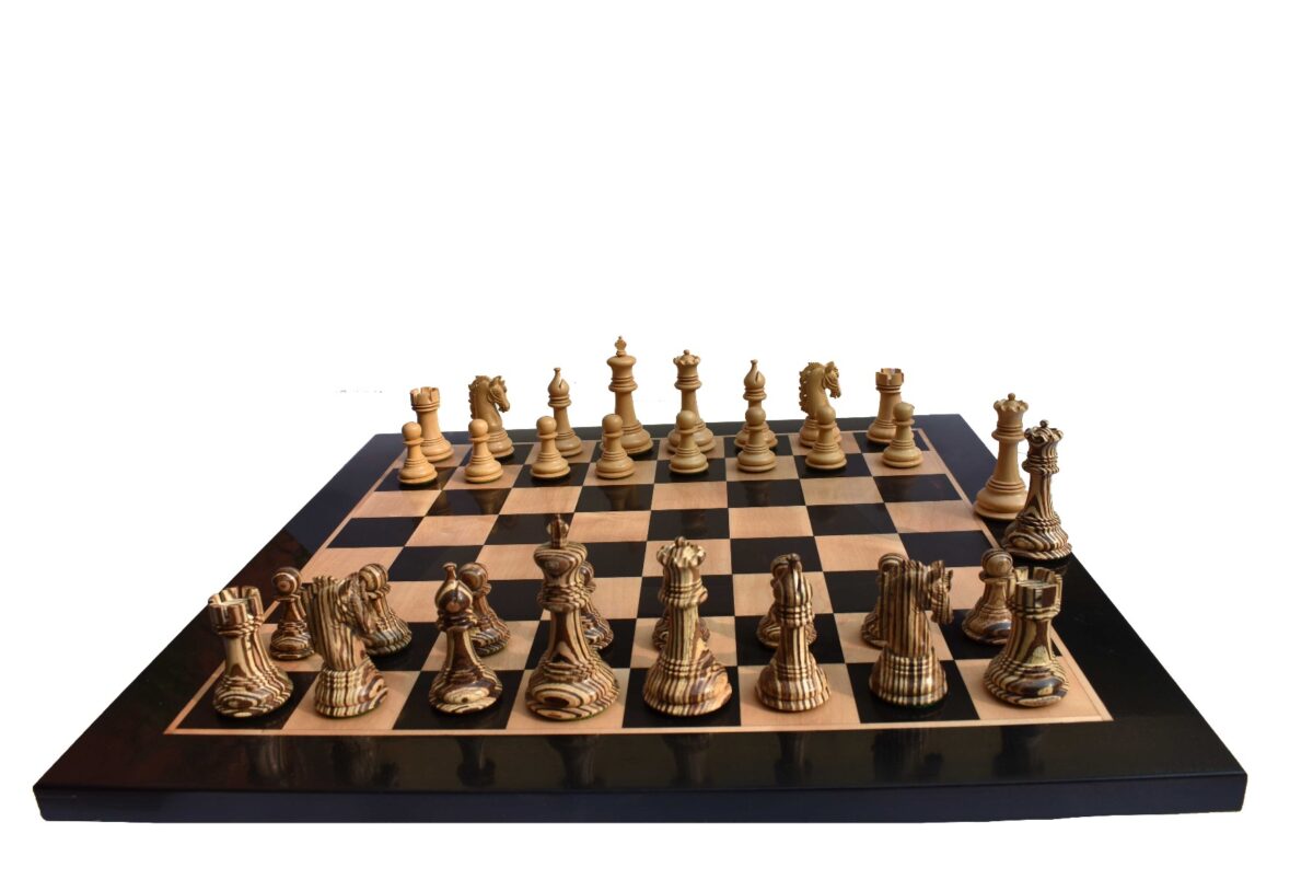 The Hector Series 4" Chess set Boxwood & Compress Woods 4" King with 2" square Chess Board-7367