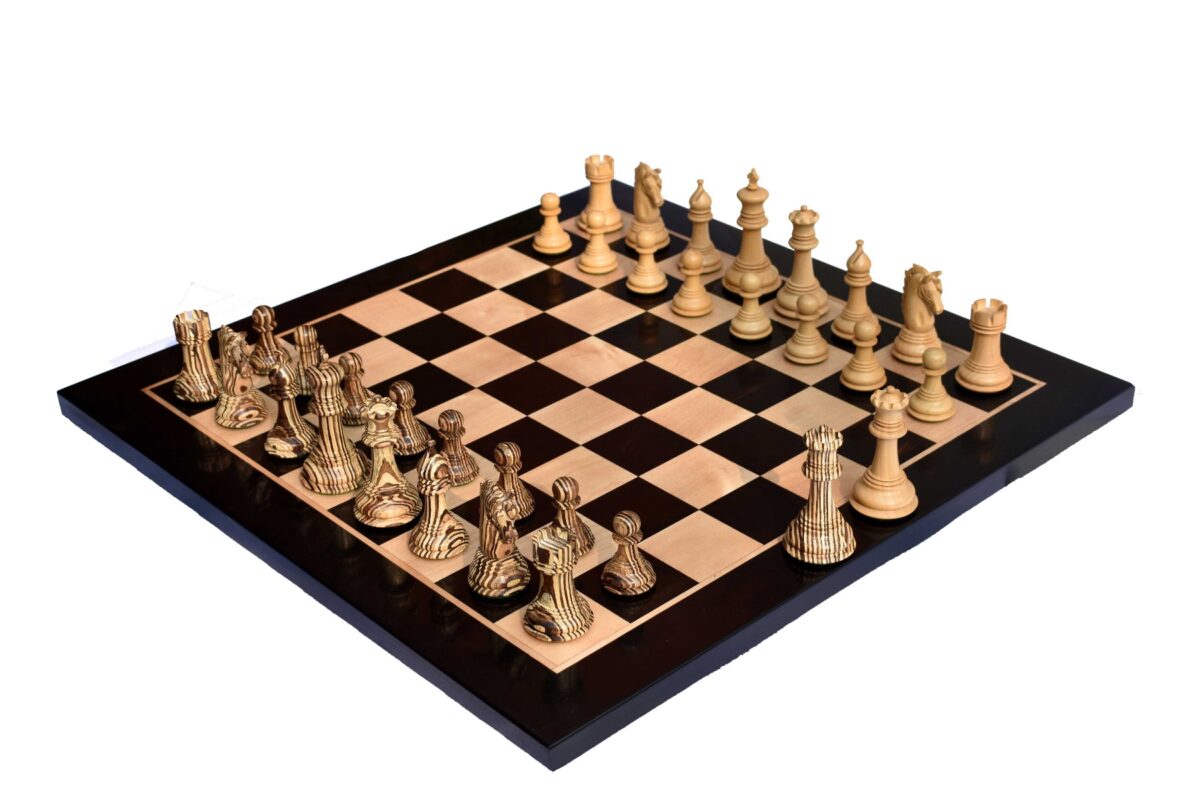 The Hector Series 4" Chess set Boxwood & Compress Woods 4" King with 2" square Chess Board-7366