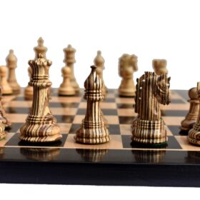 The Hector Series 4" Chess set Boxwood & Compress Woods 4" King with 2" square Chess Board-7370