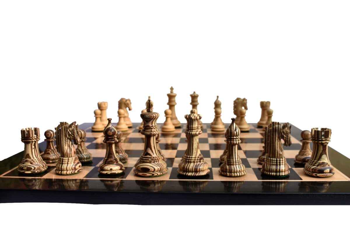 The Hector Series 4" Chess set Boxwood & Compress Woods 4" King with 2" square Chess Board-0