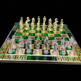 Greek Warrior Complete chess set 32 cm x 32 cm Green Alloy Zinc Metal chess set-7231