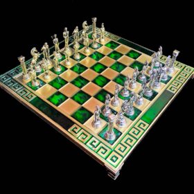 Greek Warrior Complete chess set 32 cm x 32 cm Green Alloy Zinc Metal chess set-0