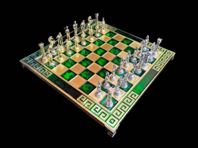 Greek Warrior Complete chess set 32 cm x 32 cm Green Alloy Zinc Metal chess set-0