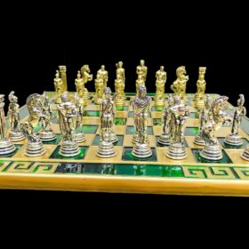 Greek Warrior Complete chess set 32 cm x 32 cm Green Alloy Zinc Metal chess set-7234