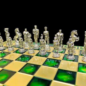 Greek Warrior Complete chess set 32 cm x 32 cm Green Alloy Zinc Metal chess set-7233