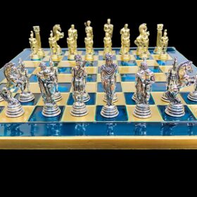 Greek Warrior Complete chess set 32 cm x 32 cm Torquoise Alloy Zinc Metal chess set-7236