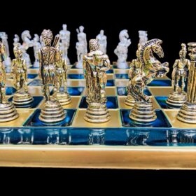 Greek Warrior Complete chess set 32 cm x 32 cm Torquoise Alloy Zinc Metal chess set-0