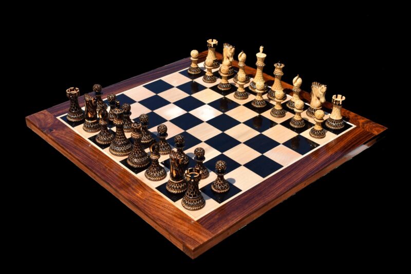 Designer Parker Series Chess set Limited Edition Boxwood Burnt High Glossy 4" King with 2" Square Chess Board-0