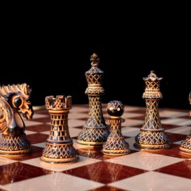 Designer Parker Series Chess set Limited Edition Boxwood Burnt High Glossy 4" King with 2" Square Chess Board-7462