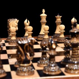 Designer Parker Series Chess set Limited Edition Boxwood Burnt High Glossy 4" King with 2" Square Chess Board-7455