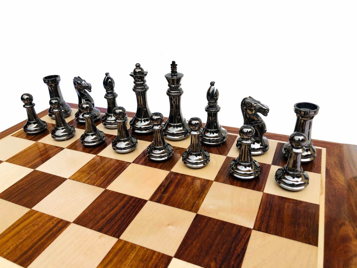 Exclusive Brass Staunton Chess Set Brass & Black Coated Brass 4" King with 2" Square Chess Board-7227