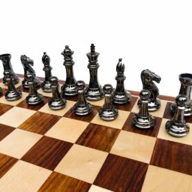 Exclusive Brass Staunton Chess Set Brass & Black Coated Brass 4" King with 2" Square Chess Board-7227