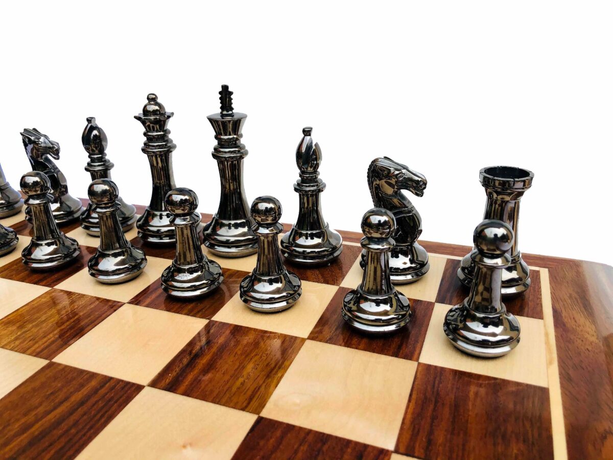 Exclusive Brass Staunton Chess Set Brass & Black Coated Brass 4" King with 2" Square Chess Board-7228