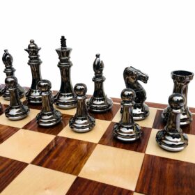 Exclusive Brass Staunton Chess Set Brass & Black Coated Brass 4" King with 2" Square Chess Board-7228