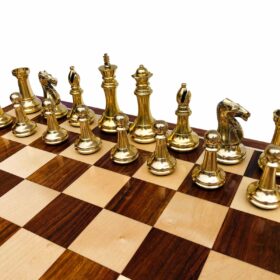 Exclusive Brass Staunton Chess Set Brass & Black Coated Brass 4" King with 2" Square Chess Board-7223