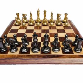 Exclusive Brass Staunton Chess Set Brass & Black Coated Brass 4" King with 2" Square Chess Board-7220